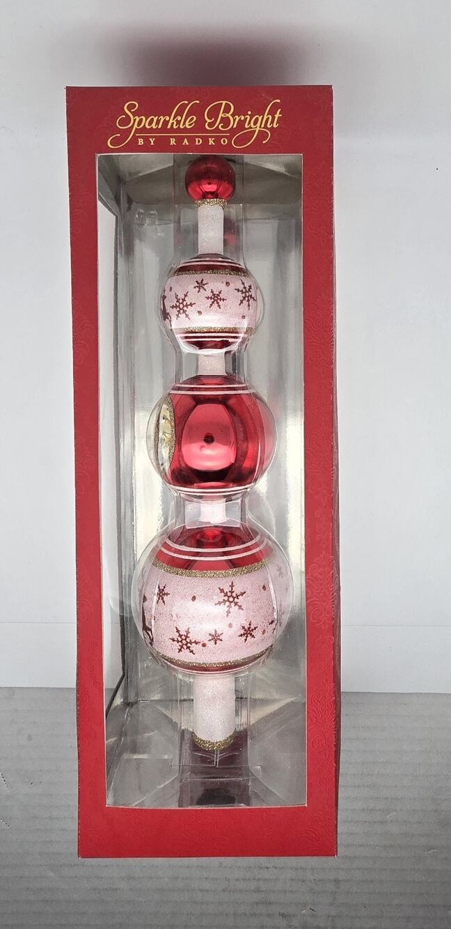 New Sparkle Bright By Radko Glass Holiday Christmas Finial Tree Topper 12" 2012